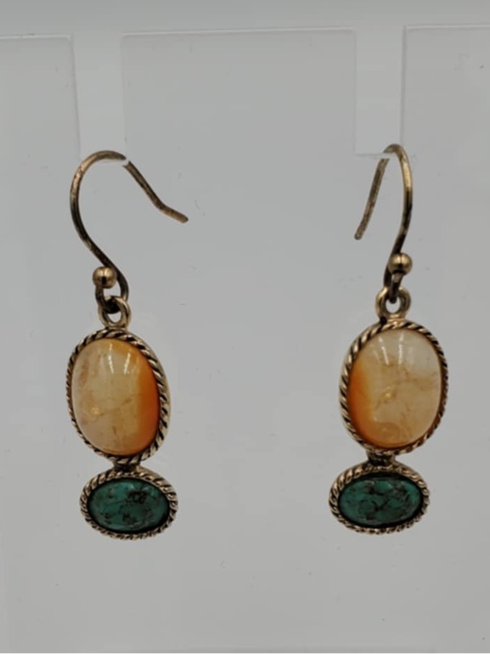 Vintage MONET Green Gold Tone Dangle Pierced Earrings